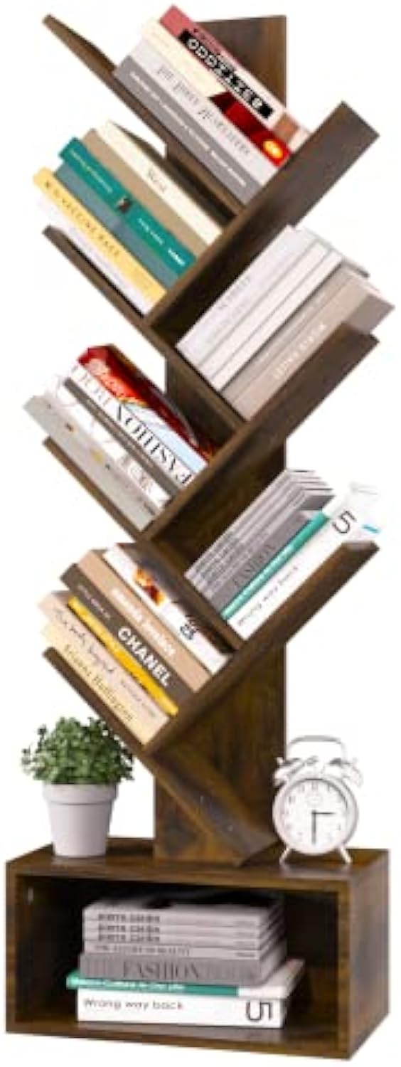 Yoobure Tree Bookshelf - 6 Shelf Retro Floor Standing Bookcase