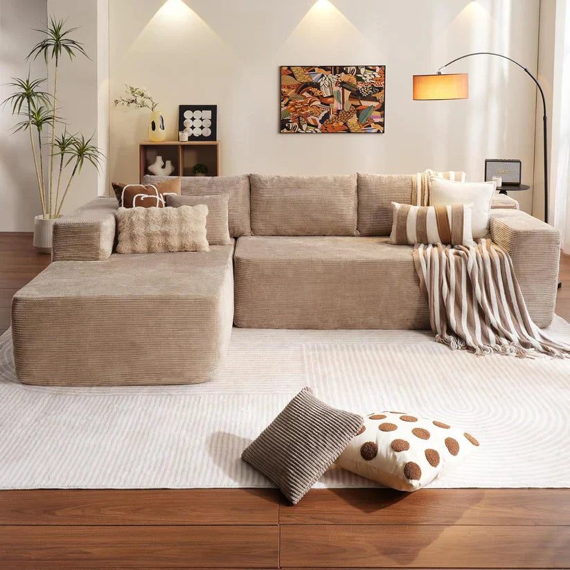 L-Shape Modular Couch, Plush Corduroy Fabric, No Assembly Required