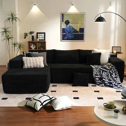 L-Shape Modular Couch, Plush Corduroy Fabric, No Assembly Required