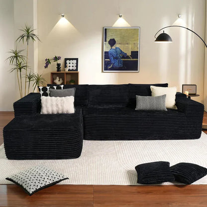 L-Shape Modular Couch, Plush Corduroy Fabric, No Assembly Required