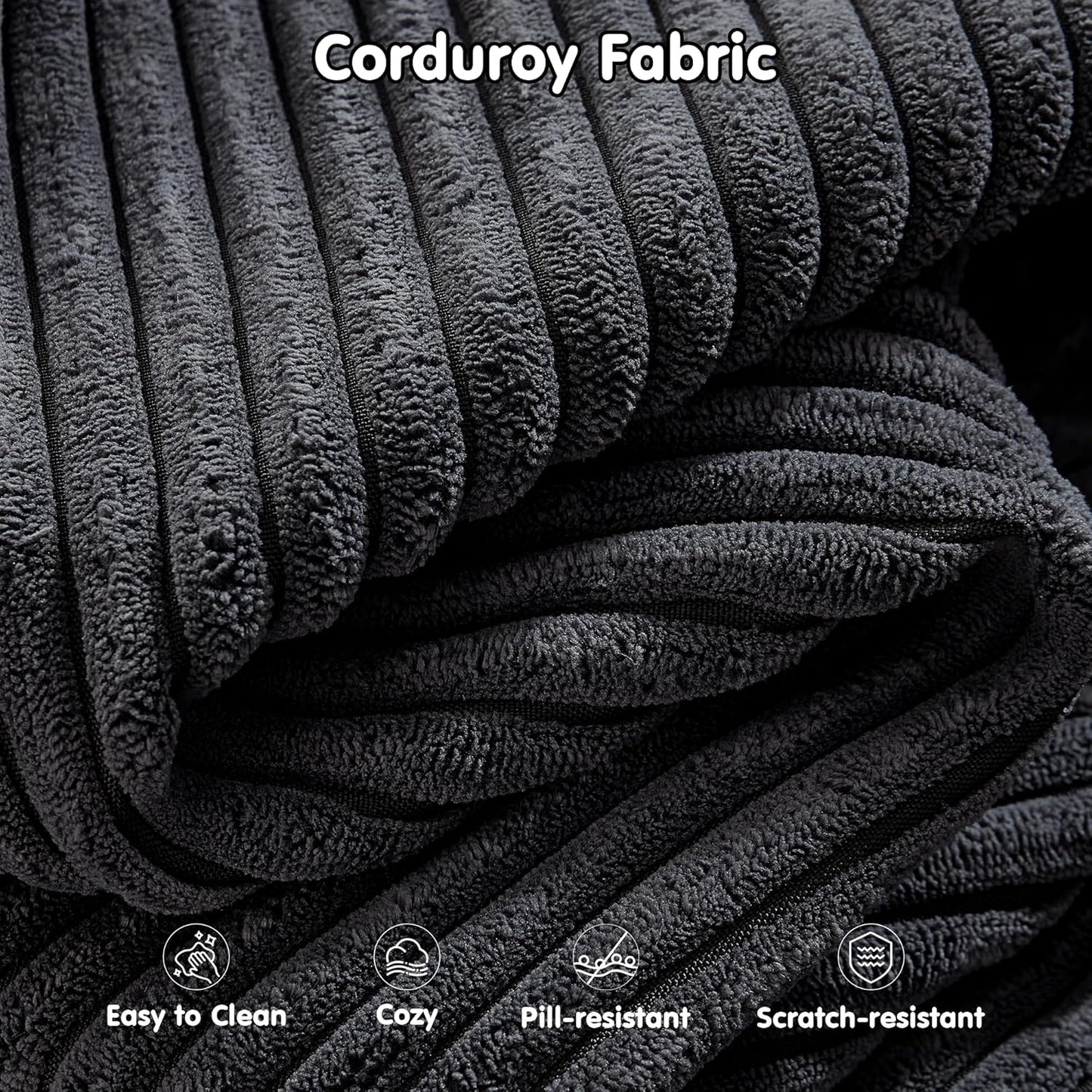 L-Shape Modular Couch, Plush Corduroy Fabric, No Assembly Required