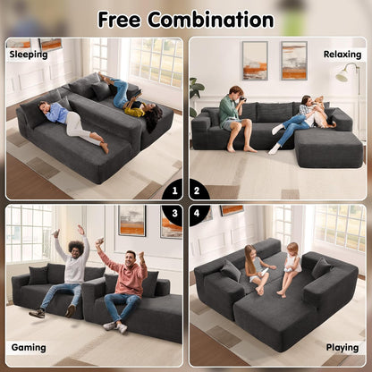 L-Shape Modular Couch, Plush Corduroy Fabric, No Assembly Required