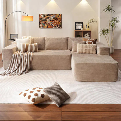 L-Shape Modular Couch, Plush Corduroy Fabric, No Assembly Required