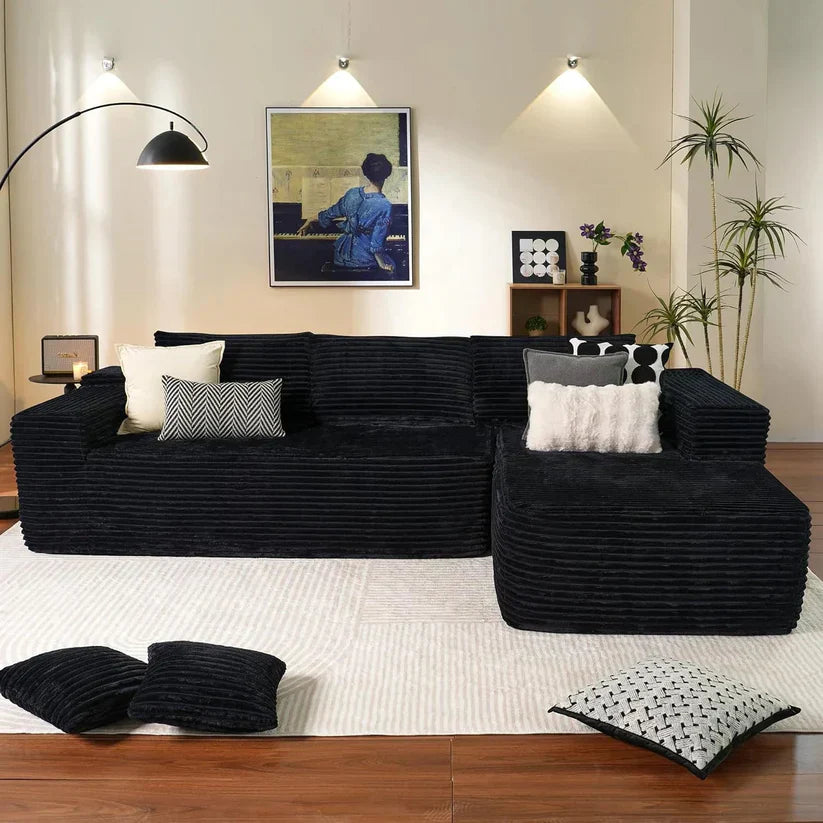L-Shape Modular Couch, Plush Corduroy Fabric, No Assembly Required