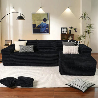 L-Shape Modular Couch, Plush Corduroy Fabric, No Assembly Required