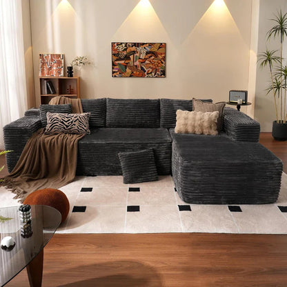 L-Shape Modular Couch, Plush Corduroy Fabric, No Assembly Required