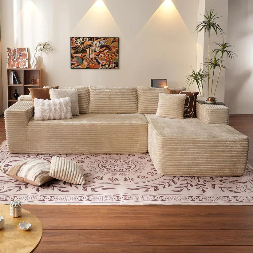 L-Shape Modular Couch, Plush Corduroy Fabric, No Assembly Required