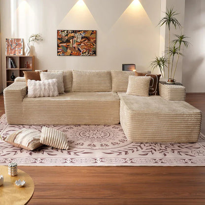 L-Shape Modular Couch, Plush Corduroy Fabric, No Assembly Required