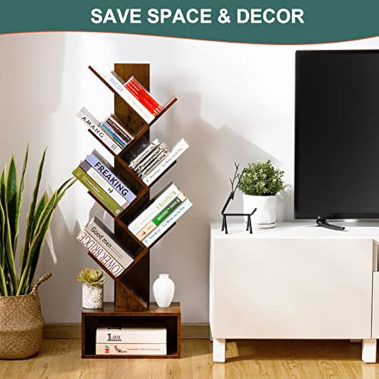 Yoobure Tree Bookshelf - 6 Shelf Retro Floor Standing Bookcase